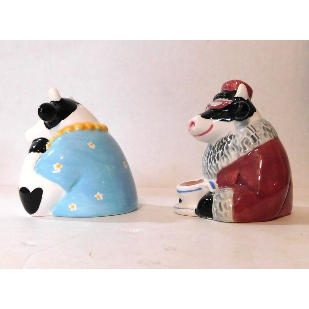 Clay Art Coffee Counter Cow Salt & Pepper Shakers 7435 Vintage 1992 Ceramic - Picture 3 of 11